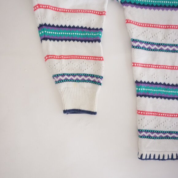 Vintage Accordéon White Knit Multicolour Striped Button Cardigan Eclectic M - Picture 8 of 10